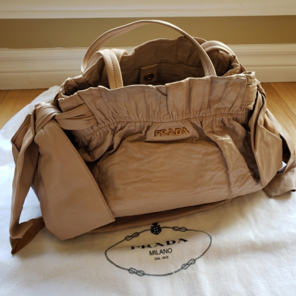 Prada Tan Gathered Shoulder Bag